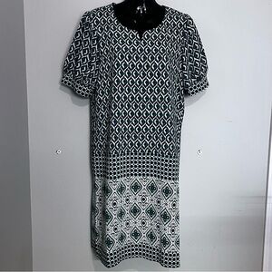 NY Collection Green and White Patterned Midi Dress